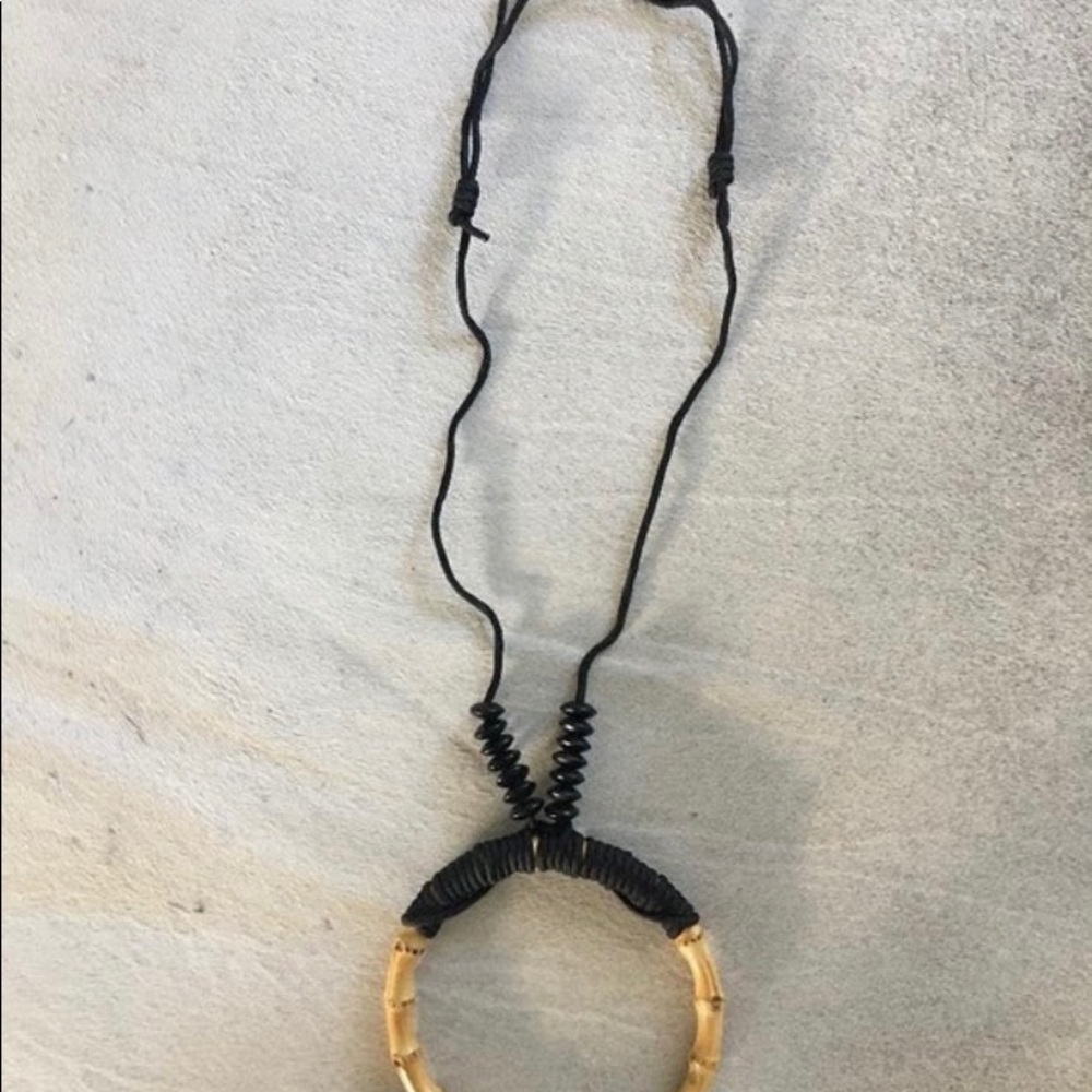 Parachute nylon cord adjustable XL necklace with beige 6 in diameter bamboo ring